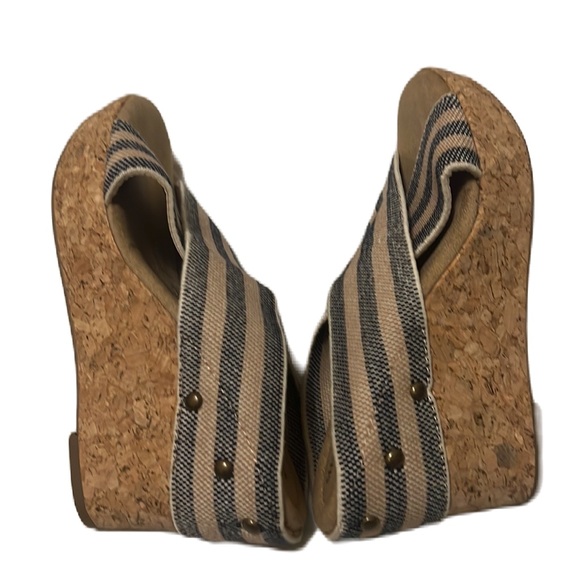 Women’s MERONA, Open-Toe, Wedge Sandals, Beige/Blue/Tan, Size 7 - Picture 5 of 6